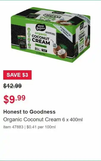 Honest to Goodness Organic Coconut Cream 6x400ml