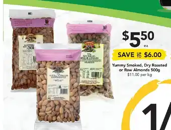 Drakes Yummy Smoked, Dry Roasted or Raw Almonds 500g offer
