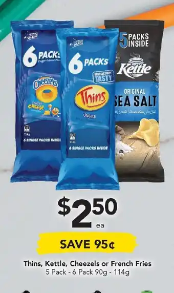 Drakes Thins, Kettle, Cheezels or French Fries 5 Pack - 6 Pack 90g offer