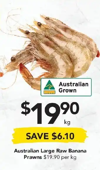 Drakes Australian Large Raw Banana Prawns per kg offer