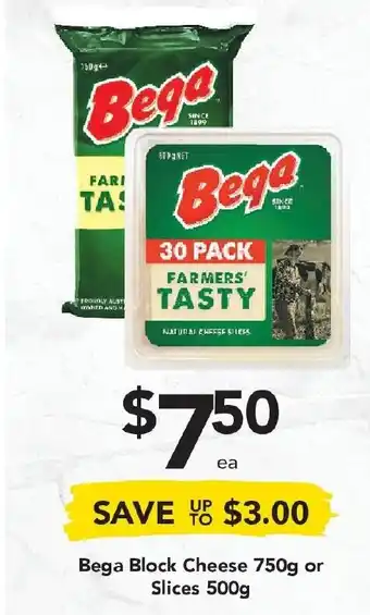Drakes Bega Block Cheese 750g or Slices 500g offer
