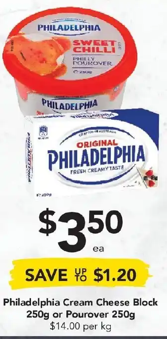 Drakes Philadelphia Cream Cheese Block 250g or Pourover 250g offer