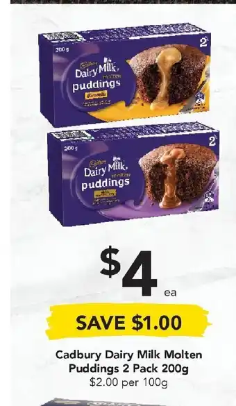 Drakes Cadbury Dairy Milk Molten Puddings 2 Pack 200g offer