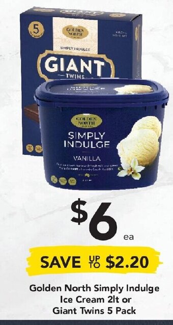 Drakes Golden North Simply Indulge Ice Cream 2lt or Giant Twins 5 Pack offer