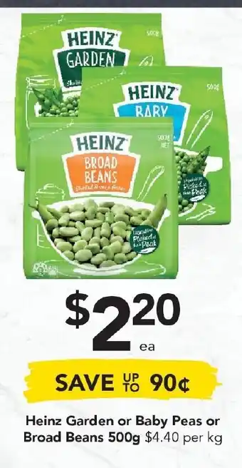 Drakes Heinz Garden or Baby Peas or Broad Beans 500g offer