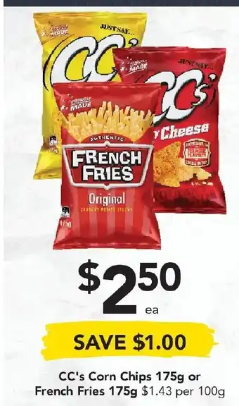 Drakes CC's Corn Chips 175g or French Fries 175g offer