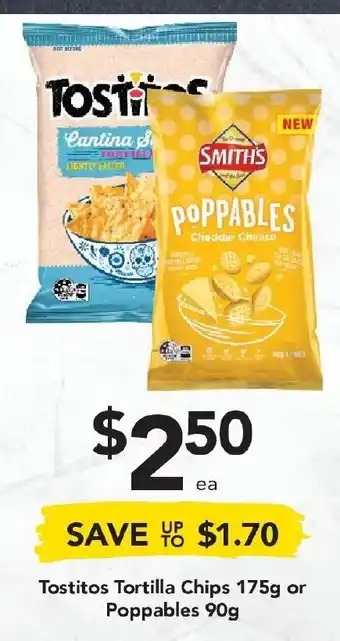 Drakes Tostitos Tortilla Chips 175g or Poppables 90g offer