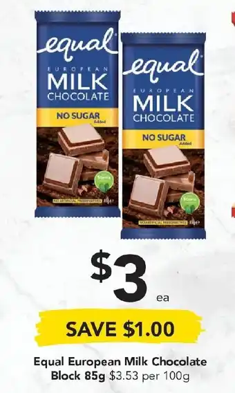 Equal European Milk Chocolate Block 85g
