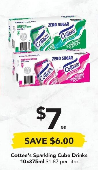 Drakes Cottee's Sparkling Cube Drinks 10x375ml offer