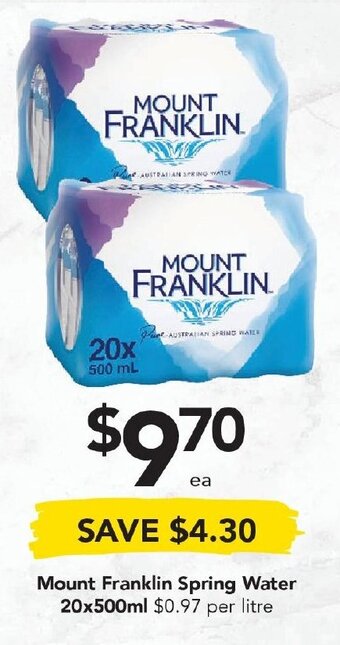 Drakes Mount Franklin Spring Water 20x500ml offer