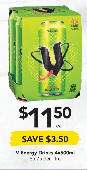 Drakes V Energy Drinks 4x500mL offer