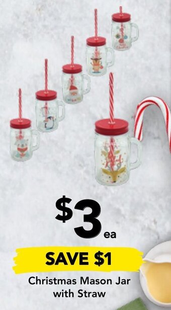 Christmas Mason Jar  With Straw