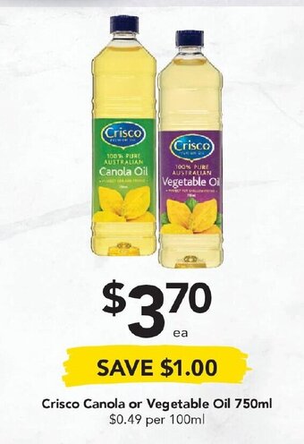 Drakes Crisco Canola or Vegetable Oil 750ml offer