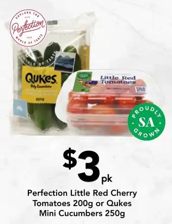 Drakes Perfection Little Red Cherry Tomatoes 200g or Qukes mini Cucumbers 250g offer