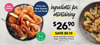 Drakes South Australian Cooked Large 16/20 King Prawns offer