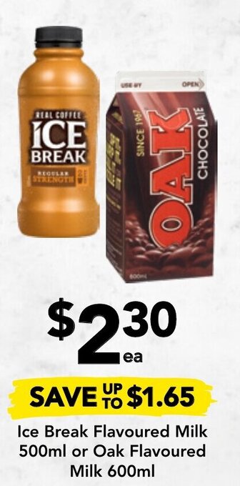 Drakes Ice Break Flavoured Milk 500ml or Oak Flavoured Milk 600ml offer