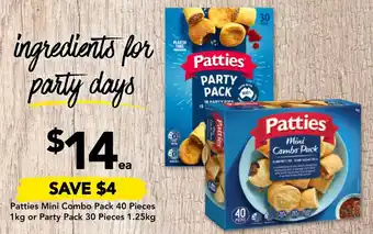 Drakes Patties Min Combo Pack 40 Pieces 1kg or Party Pack 30 Pieces 1.25kg offer