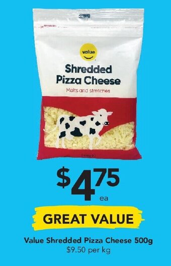Value Shredded Pizza Cheese 500g