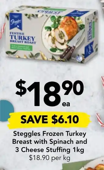 Drakes Steggles Frozen Turkey Breast With Spinach and 3 Cheese Stuffing 1kg offer