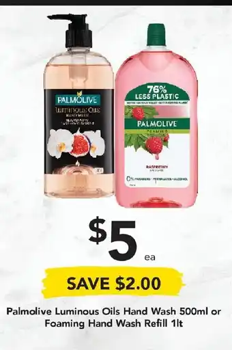 Drakes Palmolive Luminous Oils Hand Wash 500ml or Foaming Hand Wash Refill 1lt offer