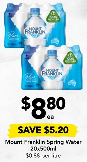 Drakes Mount Franklin Spring Water 20x500ml offer