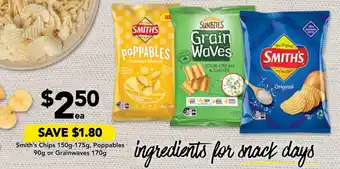 Drakes Smith's Chips 150-170g, Poppables 90g Or Grainwaves 170g offer