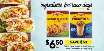 Drakes Old El Paso Stand 'N Stuff Taco or Tortilla Pockets Kit 295-380g offer