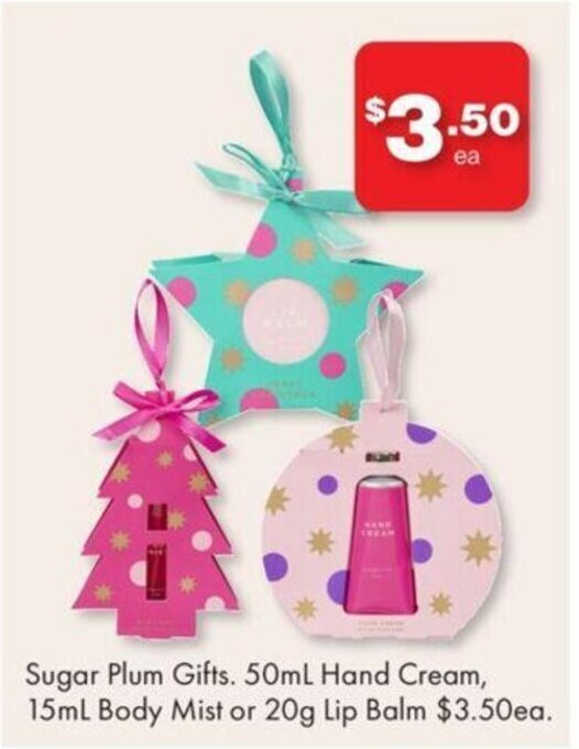 Sugar Plum Gifts 50ml Hand Cream 15ml Body Mist or 20g Lip Balm offer