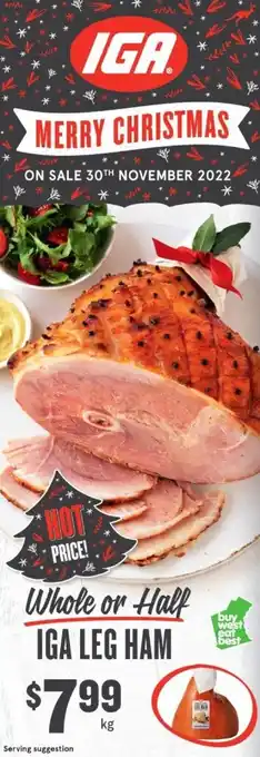 IGA Whole or Half Iga leg Ham offer
