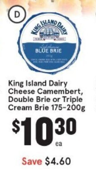 IGA King Island Dairy Cheese Camembert, Double Brie or Triple Cream Brie 175-200g offer