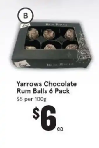IGA Yarrows Chocolate Rum Balls 6 Pack offer