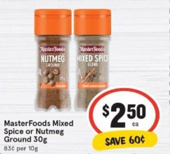 MasterFoods Mixed Spice or Nutmeg Ground 30g offer at IGA