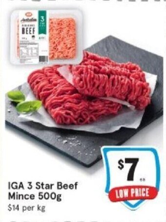 IGA IGA 3 Star Beef Mince 500g offer