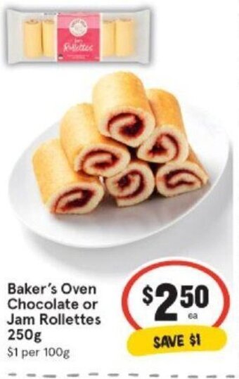 IGA Baker's Oven Chocolate or Jam Rollettes 250g offer