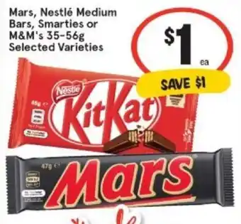 IGA Mars,Nestle Medium Bars, Smarties or M&M's 35-56g offer