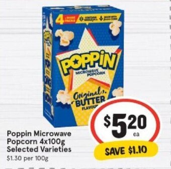 IGA Poppin Microwave Popcorn 4x100g offer