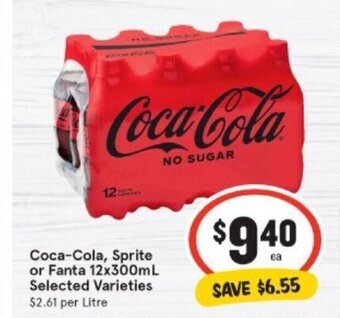 IGA Coca-Cola, Sprite or Fanta 12x300ml offer