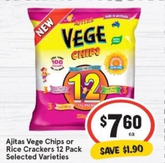 IGA Ajitas Vege Chips or Rice Crackers 12 Pack offer