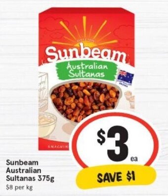 IGA Sunbeam Australian Sultanas 375g offer