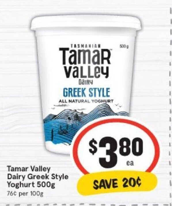 Tamar Valley Dairy Greek Style Yoghurt offer at IGA