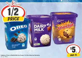IGA Cadbury , Oreo or Nestle Milo Ice Cream 1.2 Litre offer