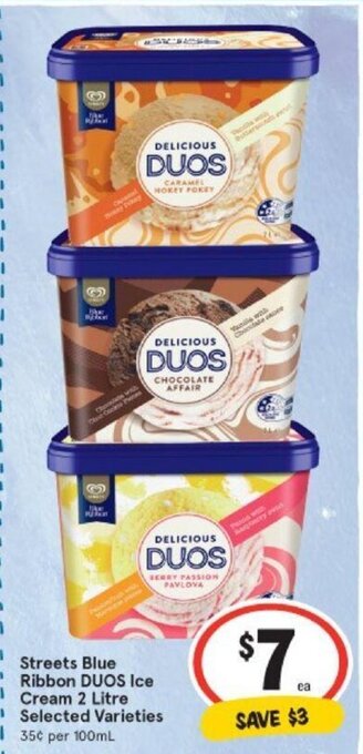 IGA Streets Blue Ribbon DUOS Ice Cream 2 Litre offer