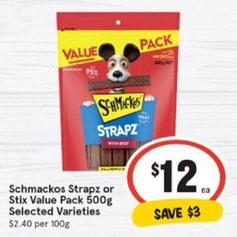 IGA Schmackos Strapz or Stix Value Pack 500g offer