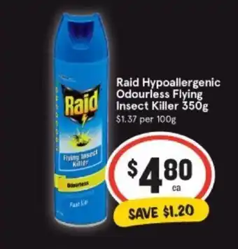 IGA Raid Hypoallergenic Odourless Flying Insect Killer 350g offer