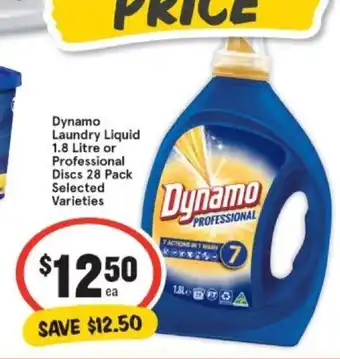 IGA Dynamo Laundry Liquid 1.8 Litre or Professional Discs 28 Pack offer