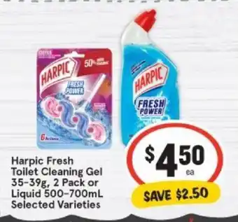 IGA Harpic Fresh Toilet Cleaning Gel 35-39g , 2 Pack or Liquid 500-700ml offer