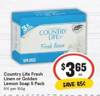 IGA Country Life Fresh Linen or Golden Lemon Soap 5 Pack offer