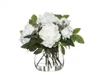 LivingStyles Artificial Joker Peony in Garden Vase, White Flower offer