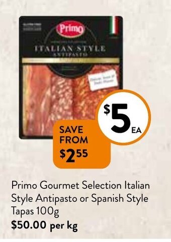 Foodworks Primo Gourmet Selection Italian Style Antipasto or Spanish Style Tapas 100g offer