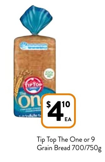Foodworks Tip Top The One or 9 Grain Bread 700/750g offer